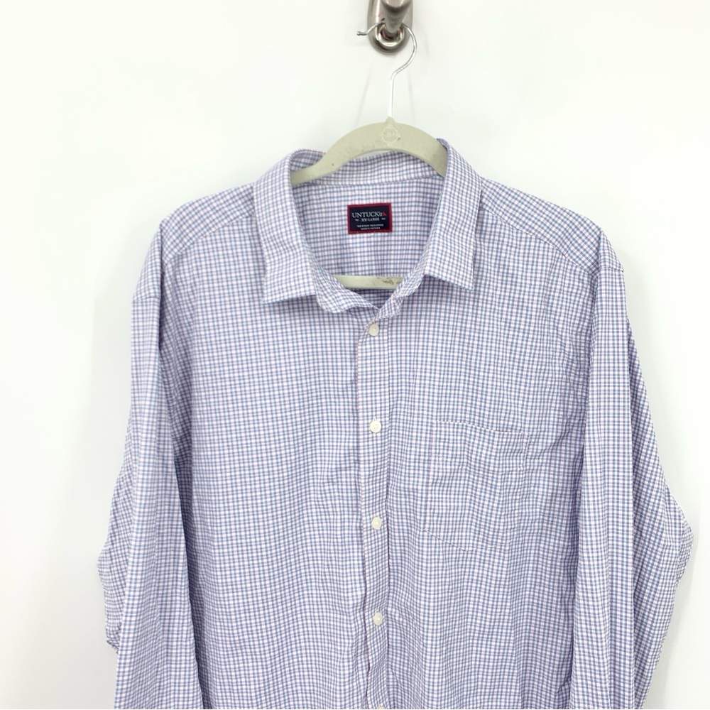 Untuckit Men Size‎ XXL Shirt Button Down Long Sleeve Top Blue Pink Check Nylon - Picture 2 of 6
